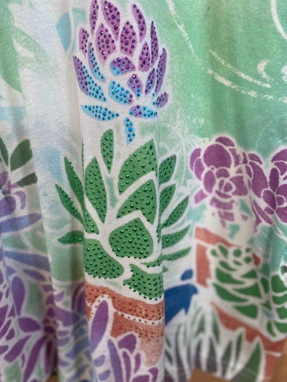 Cactus Bay Mint & Lavender Succulent Motif with Rhinestone Tunic - Picture 3 of 6